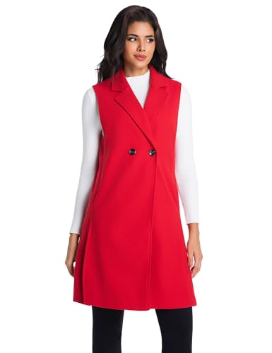 Womens Long Wool Vest Fall Winter Sleeveless Blazer Jackets Wool Coat