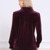 Vintage Velvet Top for Women Fall Winter Collared Long Sleeve Button Down Shirt