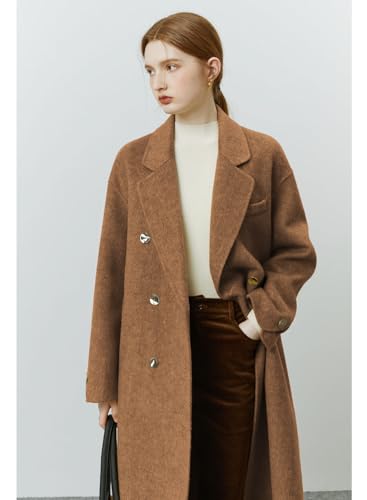 Womens Pea Coats Fall Long Trench Coat Double Breasted Button Down Lapel Belted Peacoat
