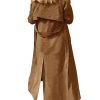 Womens Long Trench Coat Fall Faux Suede Jackets Double Breasted Lapel Pea Coat with Belt