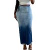 Stylish Women's High Rise Zipper Back Jean Skirt Split Hem Fringe Long Jean Pencil Perfect for Fashion Forward Women Blue