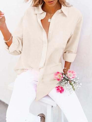 Button Down Shirts for Women Dress Shirts Long Sleeve Wrinkle-Free Blouse Casual Solid Office Work Tunic Top
