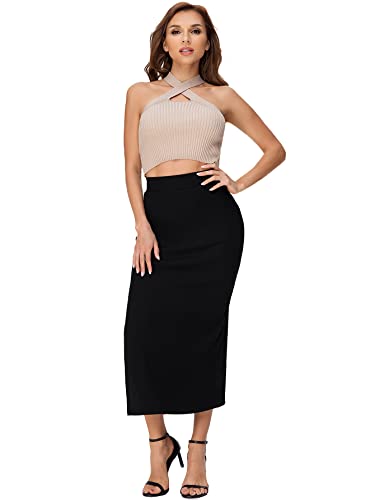 Women's Split Ribbed Knit Bodycon Maxi Skirt High Waisted Side Slit Pencil Long Skirts Summer Trendy 2025