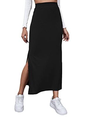 Women's Split Ribbed Knit Bodycon Maxi Skirt High Waisted Side Slit Pencil Long Skirts Summer Trendy 2025