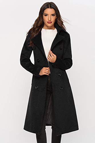 Womens Wool Coat Double Breasted Pea Coat Winter Long Trench Coat with Belt