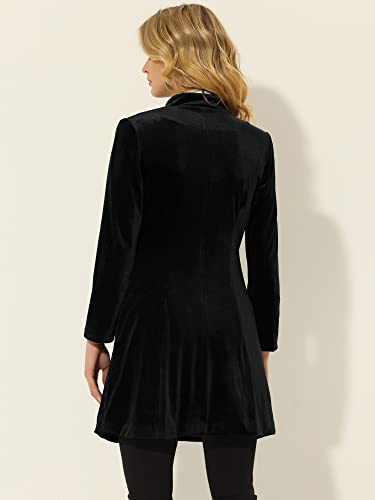 Women's Velvet Jacket Contrast Trim Pockets Stand Collar Single Breasted Long Coat