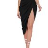 WDIRARA Women's Skirts Split Thigh Front Satin Skirt High Waist Ruched Zip Back WrapMidi Skirt