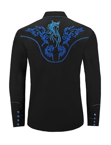 Men's Western Cowboy Shirt Embroidered Exquisite Long Sleeve Regular Fit Snap Button Down Shirts