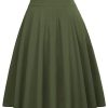 Women's High Waist A-Line Pockets Skirt Skater Flared Midi Skirt Vinage Skirt