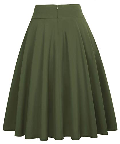 Women's High Waist A-Line Pockets Skirt Skater Flared Midi Skirt Vinage Skirt