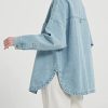 Women Denim Jacket Shacket Long Sleeve Oversize Boyfriend Jean Jacket Shirt