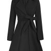 Women A Line Peacoat Dress Coat Belted Notch Lapel Overcoat Fall Winter Trench Coats