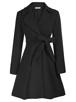 Women A Line Peacoat Dress Coat Belted Notch Lapel Overcoat Fall Winter Trench Coats