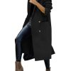 Womens Trench Coat Winter Lapel Double Breasted Long Pea Coat Casual Work Office Overcoat with Pocket