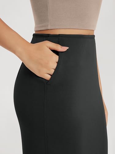 Modal Soft Midi Skirt for Women Back Slit High Waist Casual Long Pencil Skirts with Pockets