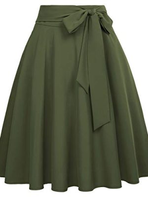 Women's High Waist A-Line Pockets Skirt Skater Flared Midi Skirt Vinage Skirt