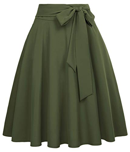 Women's High Waist A-Line Pockets Skirt Skater Flared Midi Skirt Vinage Skirt