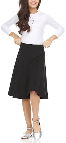 Girls Elastic Waist A-Line Panel Unifrom Skater Skirt
