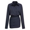 Shirt Dresses for Women Striped Collar Long Sleeve Button Down Cinched Waist Mini Dress Elegant Casual