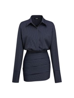 Shirt Dresses for Women Striped Collar Long Sleeve Button Down Cinched Waist Mini Dress Elegant Casual