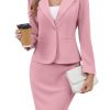 Women's 2 Piece Suit Skirt Set Business Casual, Long Sleeve Knit Blazer & Pencil Skirt