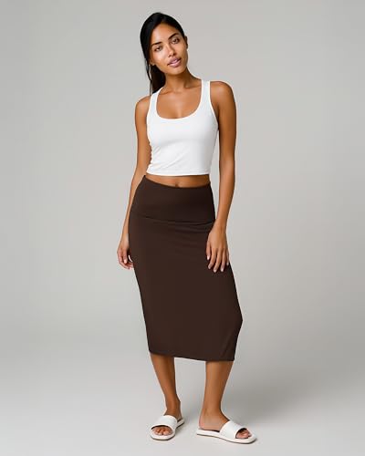 3 Pack: Womens Soft Midi Skirt – High Waisted Pencil Work Office Business Casual Skirts with Back Slit Plus