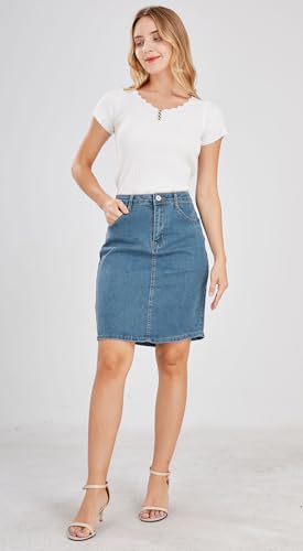 Women's Basic Five-Pocket Rugged Wear Denim Pencil Skirt with Slit
