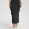 Modal Soft Midi Skirt for Women Back Slit High Waist Casual Long Pencil Skirts with Pockets