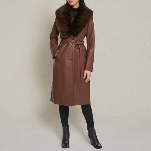 Women's Leather & Faux Fur Belted Trench Coat