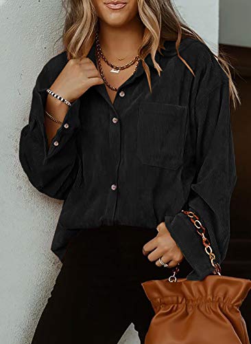 Women Corduroy Shirts Casual Long Sleeve Button Down Blouses Top