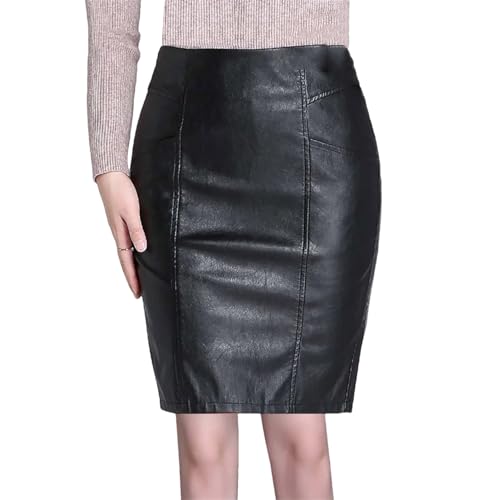 Black PU Short Skirt Women High Waist Occupation Work Pencil Skirt Female Leather Skirt