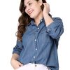 Women's Plus Size Button Down Long Sleeve Chest Pocket Chambray Shirts 2025