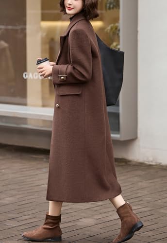 Women's 2025 Winter Double Breasted Wool Coat Warm Midi Long Dressy Trench Coat Peacoat