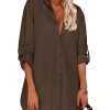 Women Boyfriend Shirts Button Down Long Sleeve Blouse Cuffed Sleeve Collared Shirt