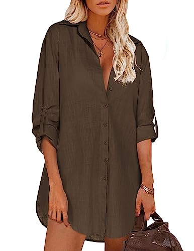 Women Boyfriend Shirts Button Down Long Sleeve Blouse Cuffed Sleeve Collared Shirt