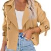 Women Crop Double Breasted Trench Coat Raglan Sleeve Work Office Cropped Jacket With Pockets