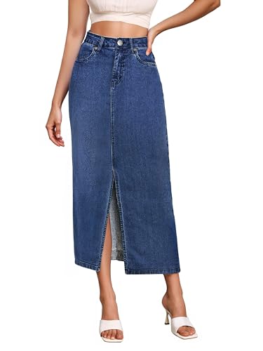 Women's Long Denim Skirt – Stretch Jean Skirt for Office and Casual Wear