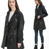 Women Faux Leather Long Jacket,Double Breasted Spring Fall Pleather Casual Lapel Mid Length Trench Coat with Belt