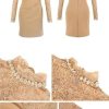 Women's Office Work Dress Lace Trim Pencil Dress Long Sleeve Slim Fit Mini Skirt Elegant Party Dress(Medium)