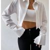 Women's Cropped Button Down Shirts Long Sleeve Collared Crop Tops Office Work Business Outfits