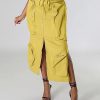 Women's Vintage 90s Drawstring Stretchy Zipper Muti-Pockets Pencil Long Cargo Skirt