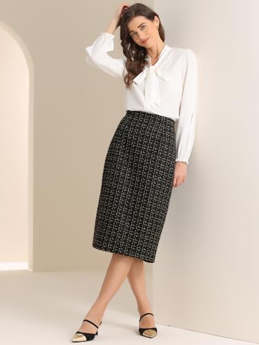 Women's Plaid Tweed High Waist Work Office Bodycon Pencil Skirt