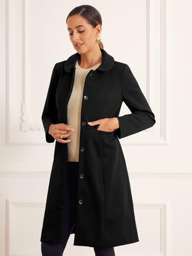 Winter Trench Coat for Women Overcoat Peter Pan Collar Single Breasted Long Pea Coat