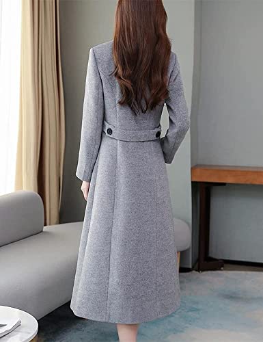 Womens Shawl Collar Long Wool Coats Fall Winter Double Breasted Trench Coat