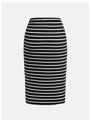 Women's Plus Size 2 Pack Striped Slit Midi Skirts High Waist Pencil Skirt