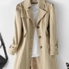 Women's Single Breasted Mid-Length Trench Coat Puff Sleeve Lapel Overcoat Windproof Classic Outerwear