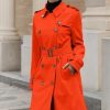 Women's Double Breasted Waterproof Trench Coat Classic Lapel Overcoat with Belt