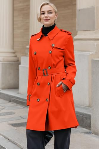 Women's Double Breasted Waterproof Trench Coat Classic Lapel Overcoat with Belt