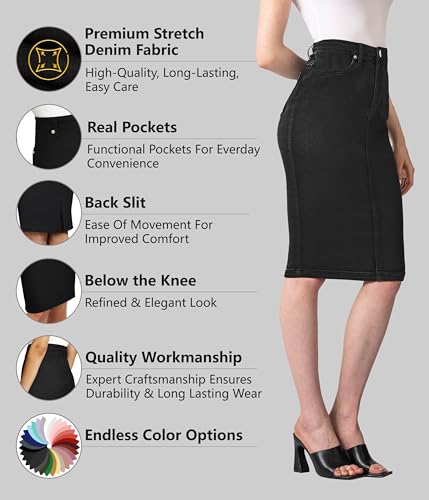 Womens Stretch Pencil Skirts with Functional Pockets, A Line & Destructed Mini Denim Skirts