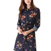 Women's Button Down Vintage Polka Dots Dresses Collar Tie Belted Floral Shirt Dress